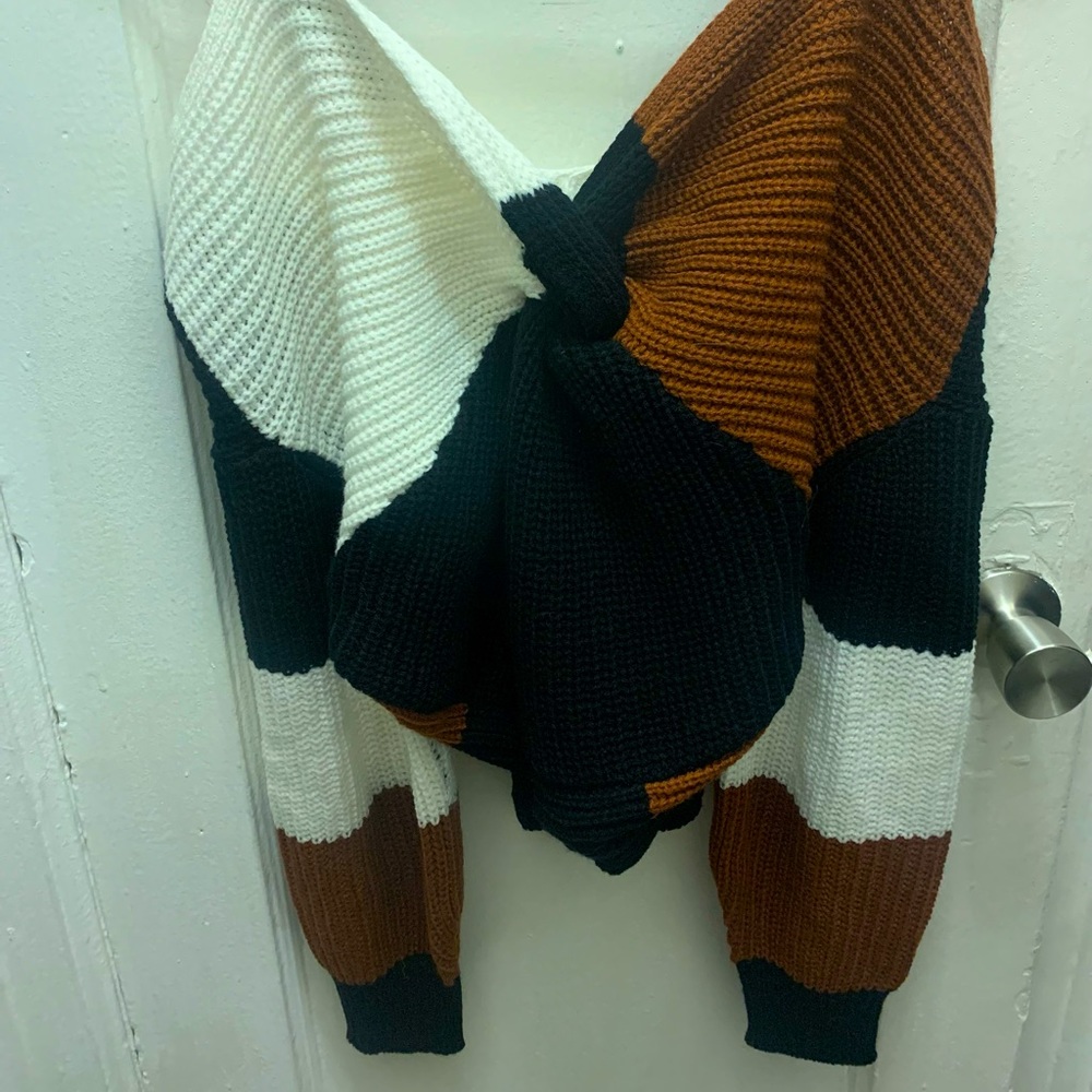 Colorblock Twist-Front Sweater